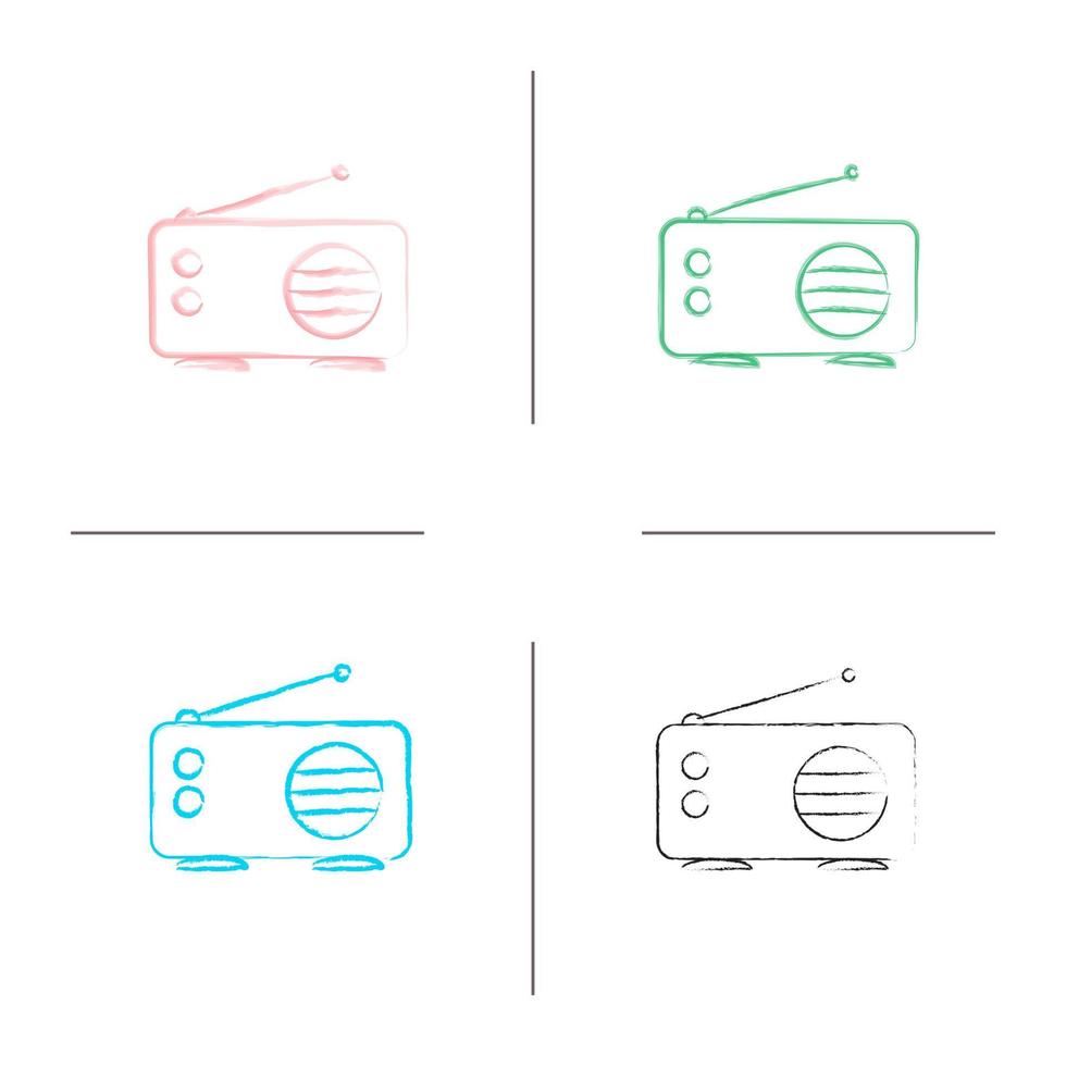 conjunto de ícones de mão desenhada de rádio. pincelada de cor. ilustrações esboçadas de vetor isoladas