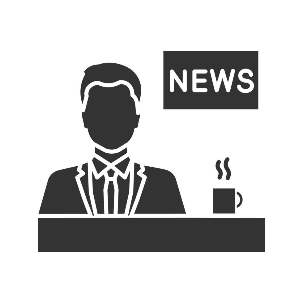 ícone de glifo do apresentador de tv. apresentador. símbolo de news.silhouette de manhã. espaço negativo. ilustração isolada do vetor