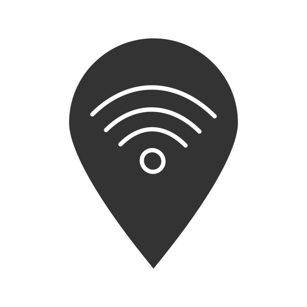 mapear a localização com sinal wi-fi dentro do ícone de glifo. local com local de acesso à internet. símbolo da silhueta. espaço negativo. ilustração isolada do vetor