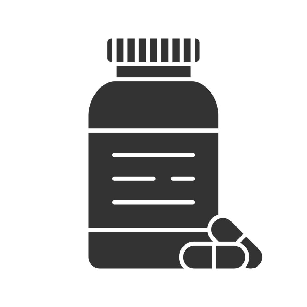 ícone de glifo do frasco de comprimidos. medicamentos. símbolo da silhueta. espaço negativo. ilustração isolada do vetor