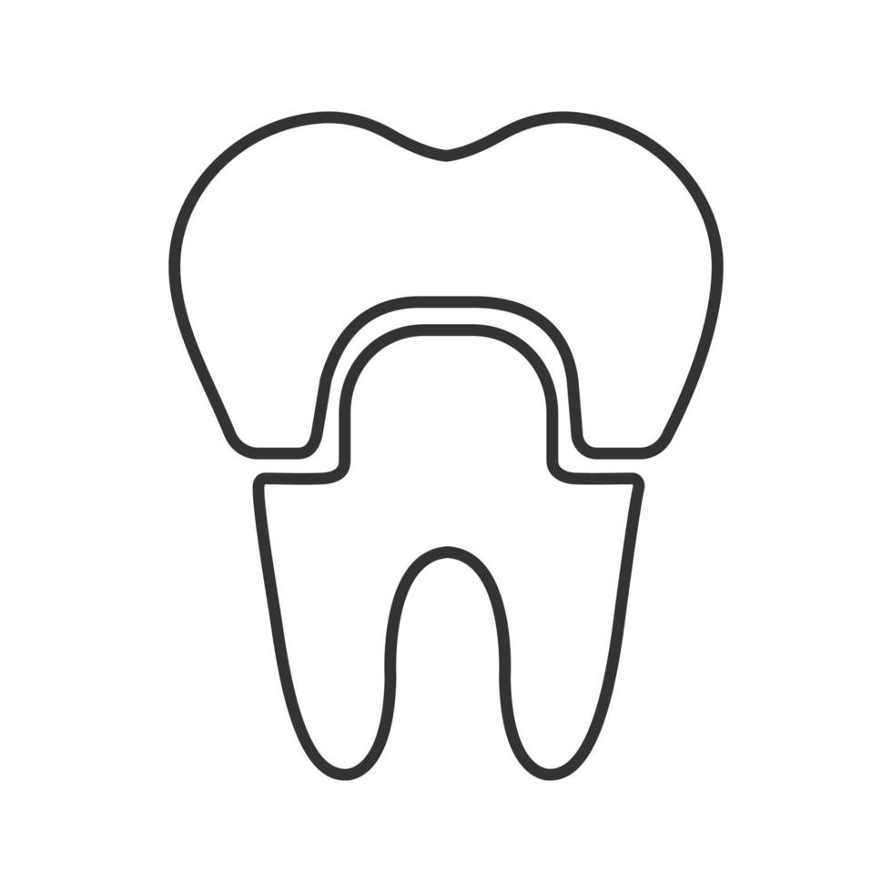 ícone linear da coroa dentária. ilustração de linha fina. restauração dentária. símbolo de contorno. desenho de contorno isolado de vetor