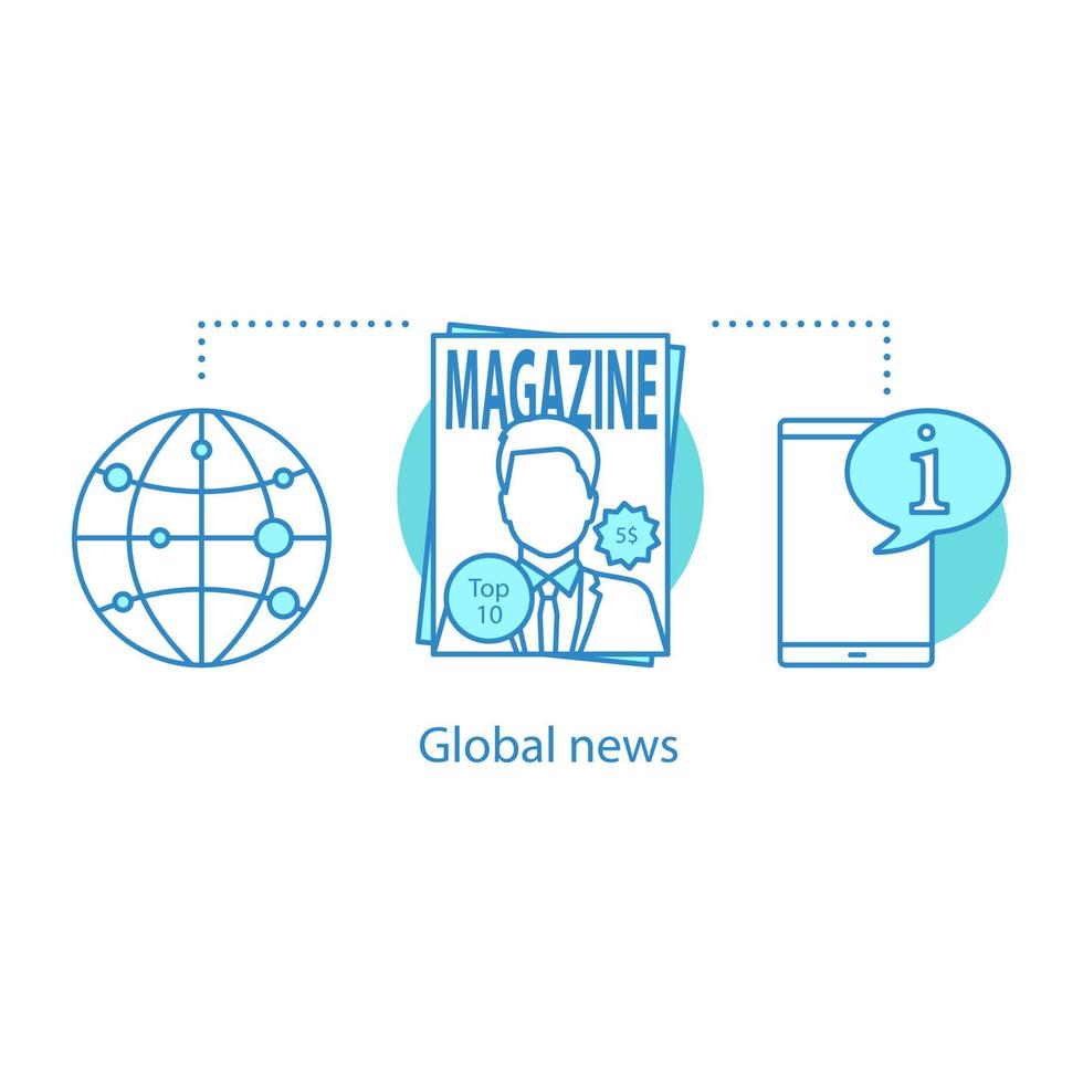 ícone do conceito de notícias globais. revista. ilustração de linha fina de ideia de publicação de periódicos. desenho de contorno isolado de vetor