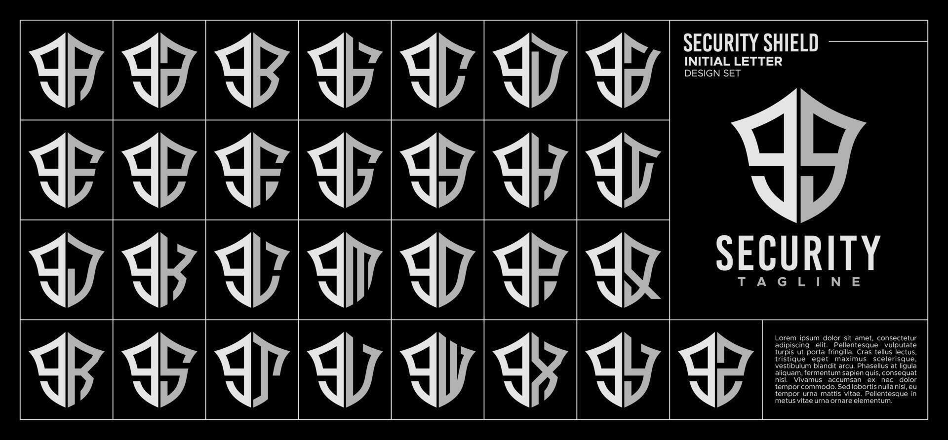 conjunto do escudo minúsculas carta g gg logotipo, número 9 99 Projeto vetor