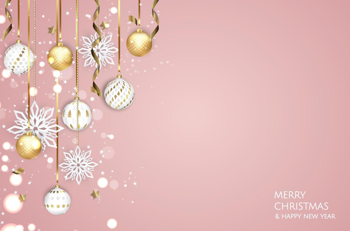 Feliz Natal e cartão de feliz ano novo. fundo de férias de Natal com árvore  do abeto, flocos de neve, bolas. 4333615 Vetor no Vecteezy