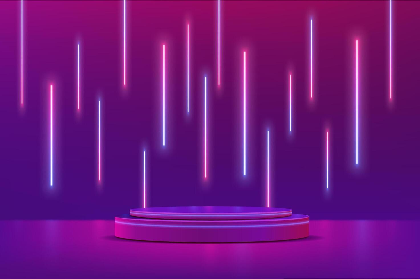 3d roxa néon pódio etapa com brilhando luzes vetor