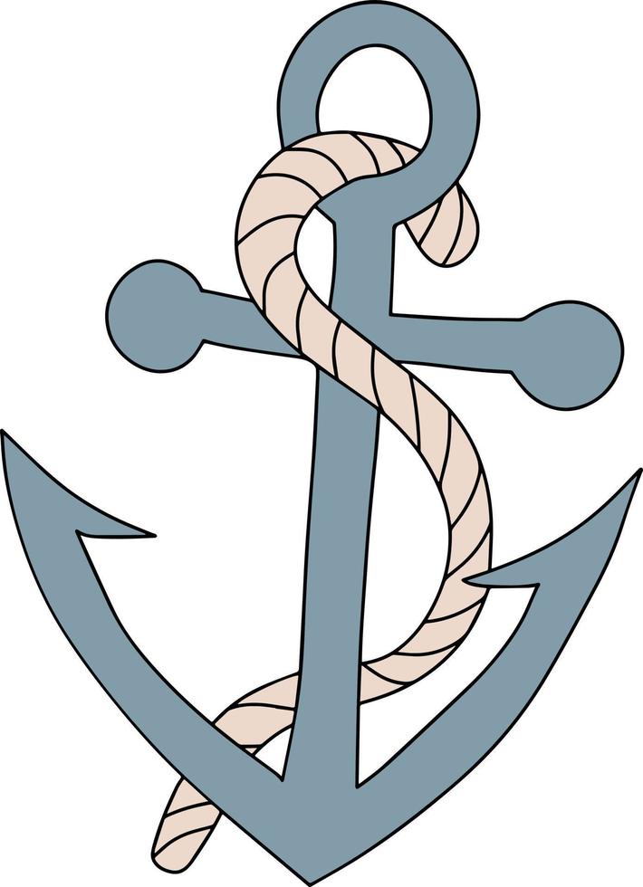 vetor isolado âncora cinza de aço com ilustração de corda. equipamento de vela pesado