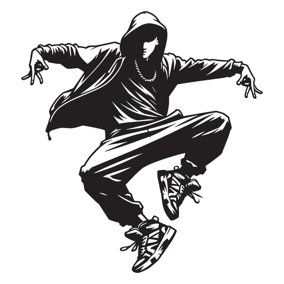 estilo livre hip-hop dança ilustração dentro Preto e branco vetor