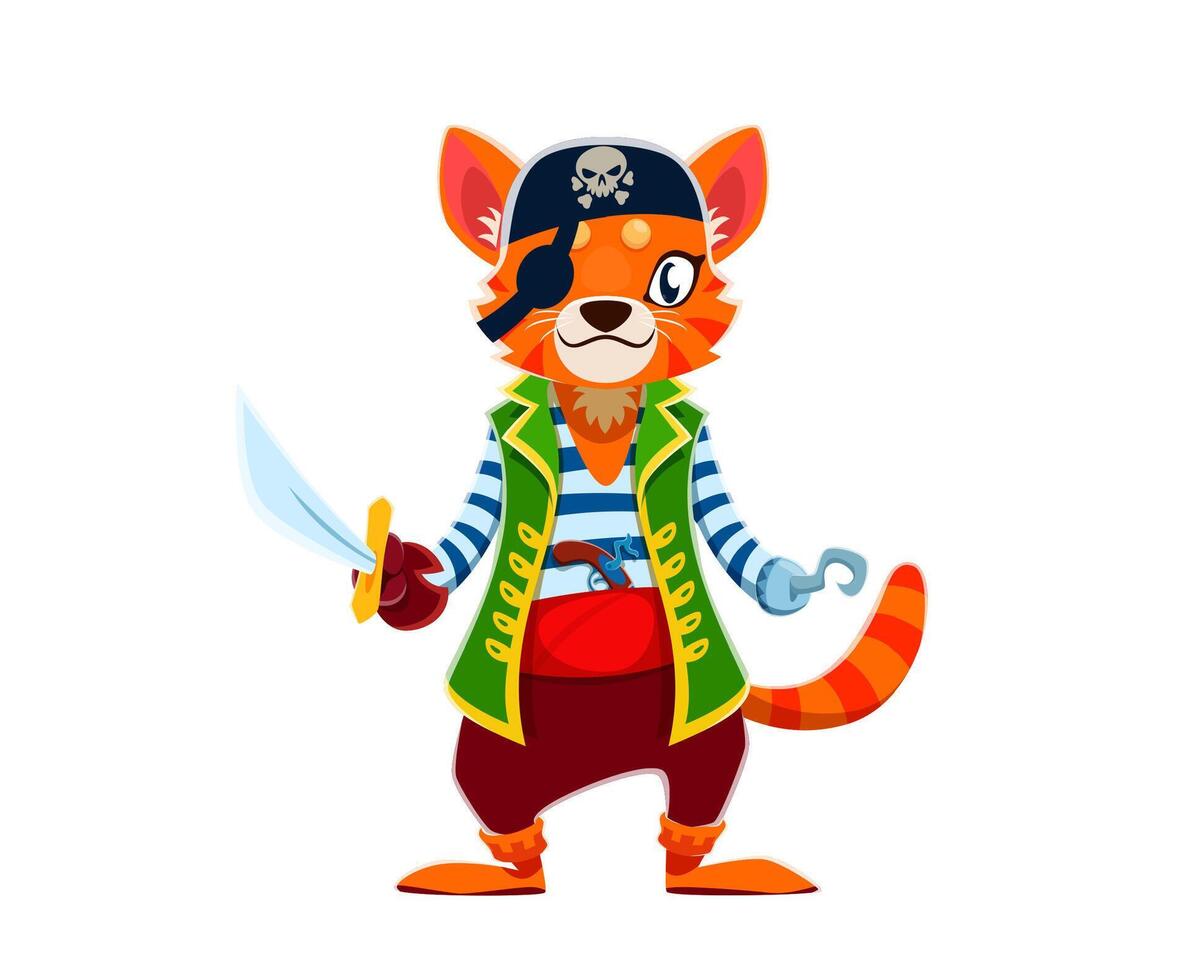 desenho animado gato animal pirata marinheiro com olho fragmento vetor