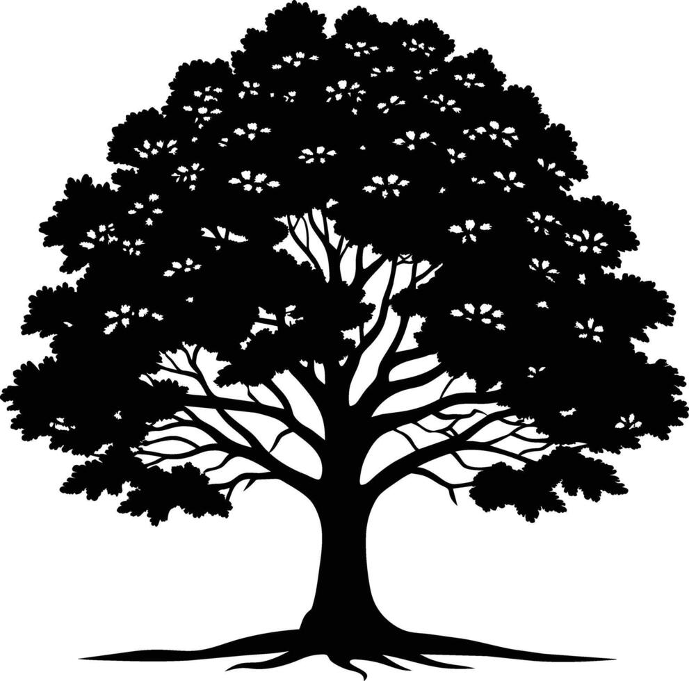 carvalho árvore silhueta Preto em branco fundo vetor