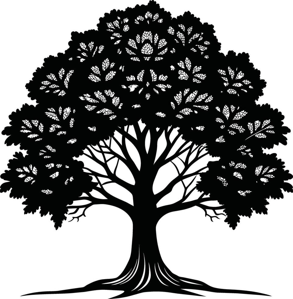 carvalho árvore silhueta Preto em branco fundo vetor