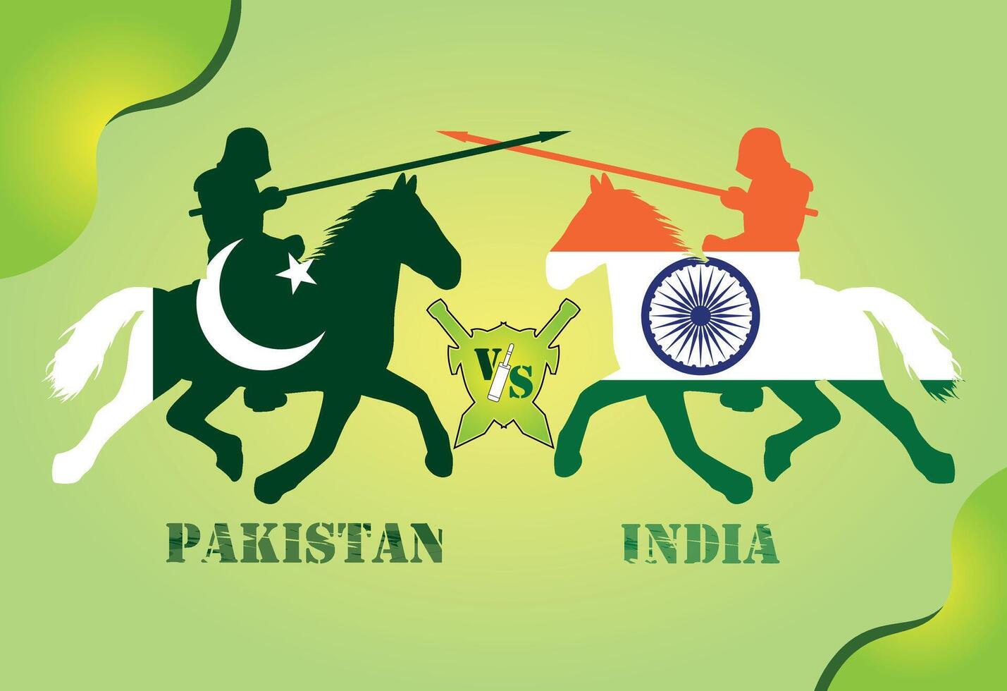 Índia vs Paquistão Grilo corresponder. criativo ilustração do participante países bandeiras isolado com cavaleiro cavalo cavaleiro conceito vetor