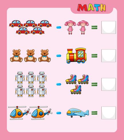 Planilha matemática para subtração com fotos vetor