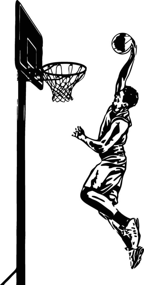 bola de basquete jogador pulando bater enterrado ilustração vetor