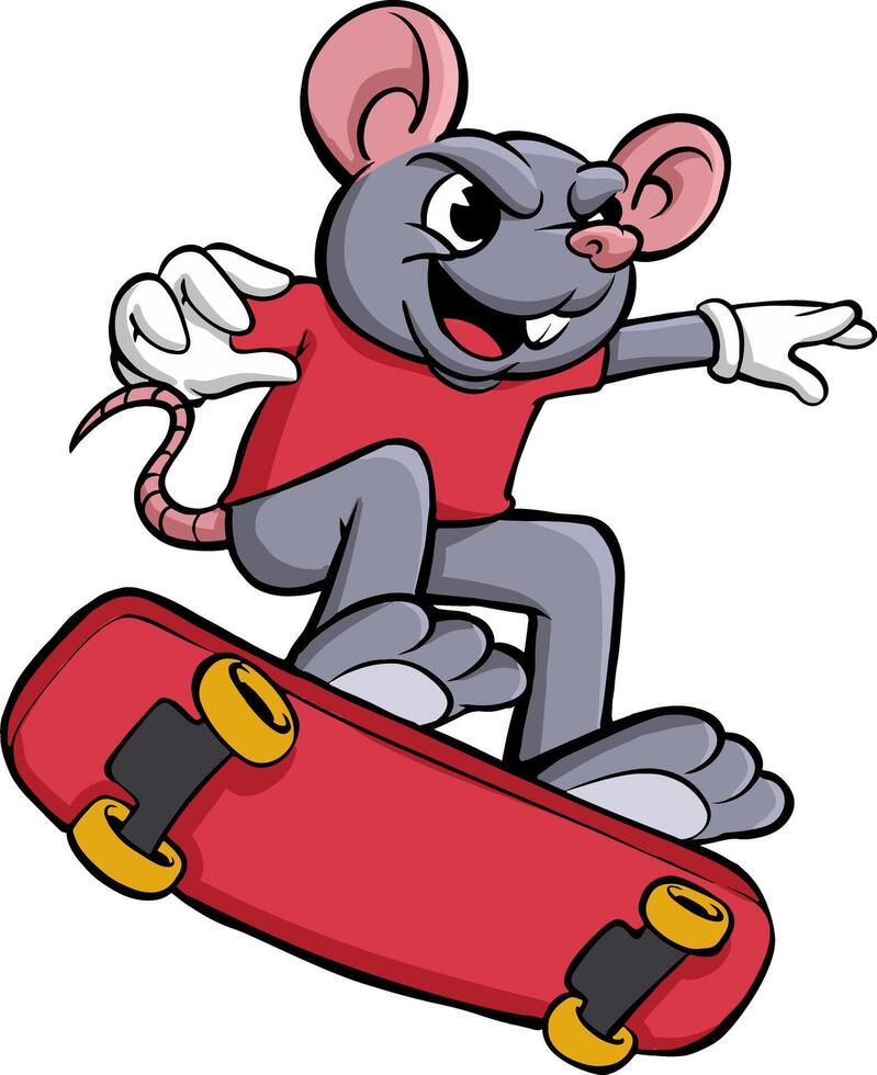rato patim borda desenho animado mascote ilustração vetor
