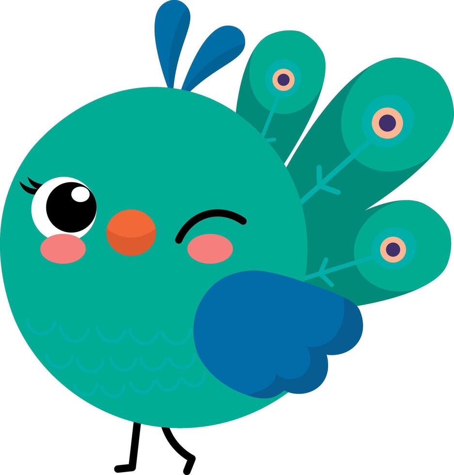 pavão ilustração, simples pavão desenhando dentro verde e azul tons vetor