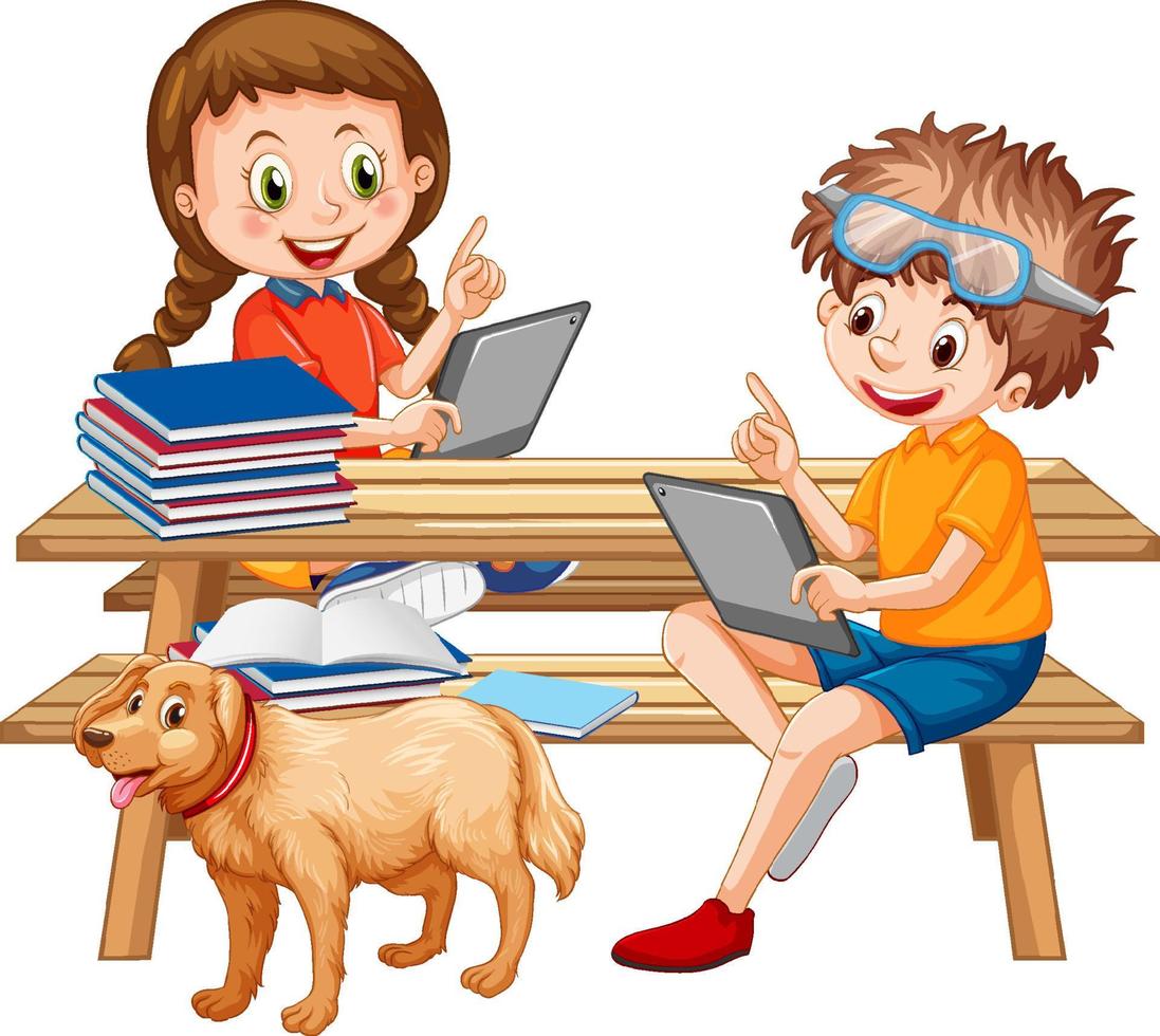 crianças usando laptop para educação vetor