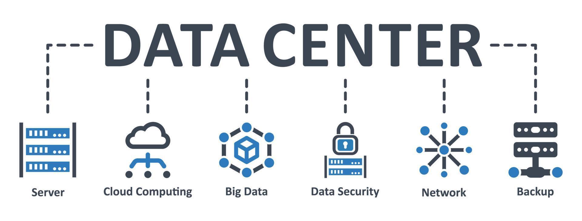 ícone do data center - ilustração vetorial. dados, servidor, armazenamento, infográfico, modelo, apresentação, conceito, banner, pictograma, conjunto de ícones, ícones. vetor