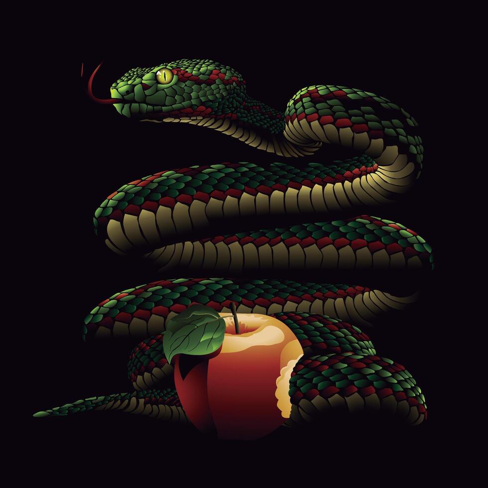serpente com Éden maçã, entregar nos a partir de mal, arte ilustração. vetor