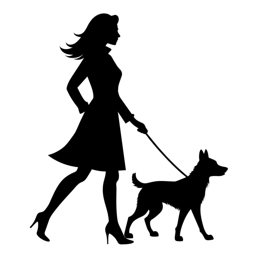 uma mulher com cachorro ilustração vetor