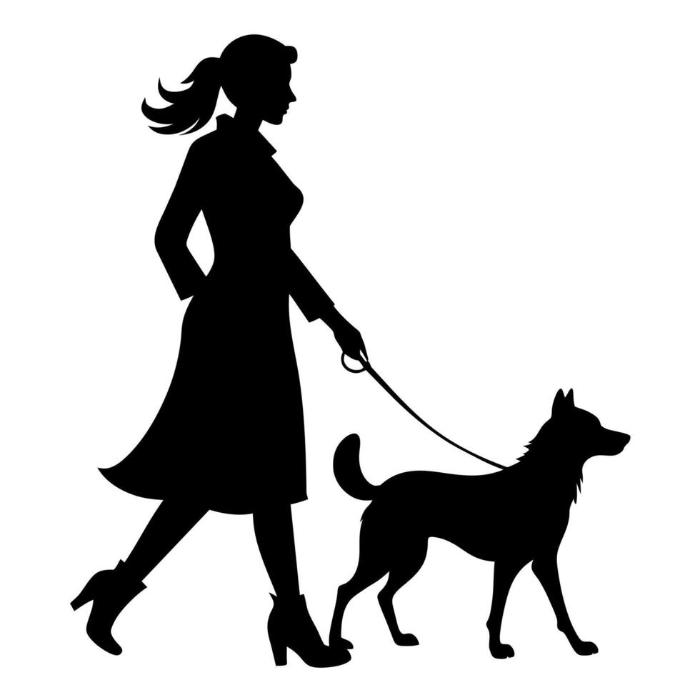 uma mulher com cachorro ilustração vetor