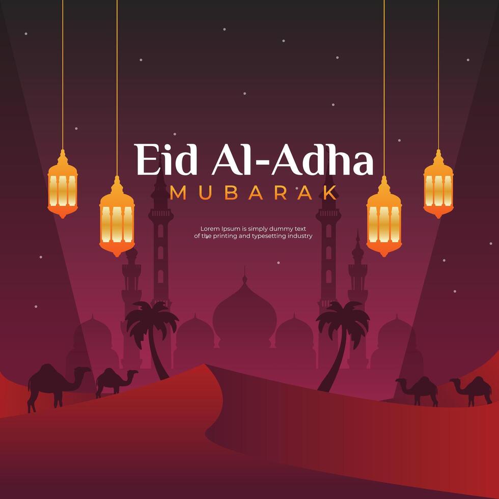 eid al adha Mubarak islâmico festival fundo Projeto modelo com noite tema vetor