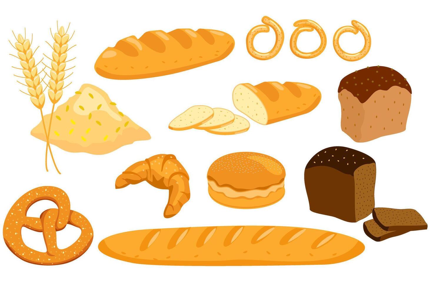 pão ícones definir. centeio, todo grão e trigo pão. padaria pastelaria produtos. para Projeto cardápio padaria vetor