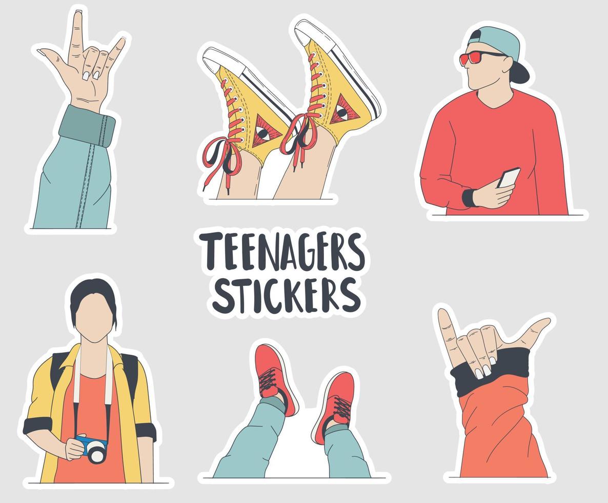 Adesivos estéticos de adolescentes coloridos desenhados à mão vetor