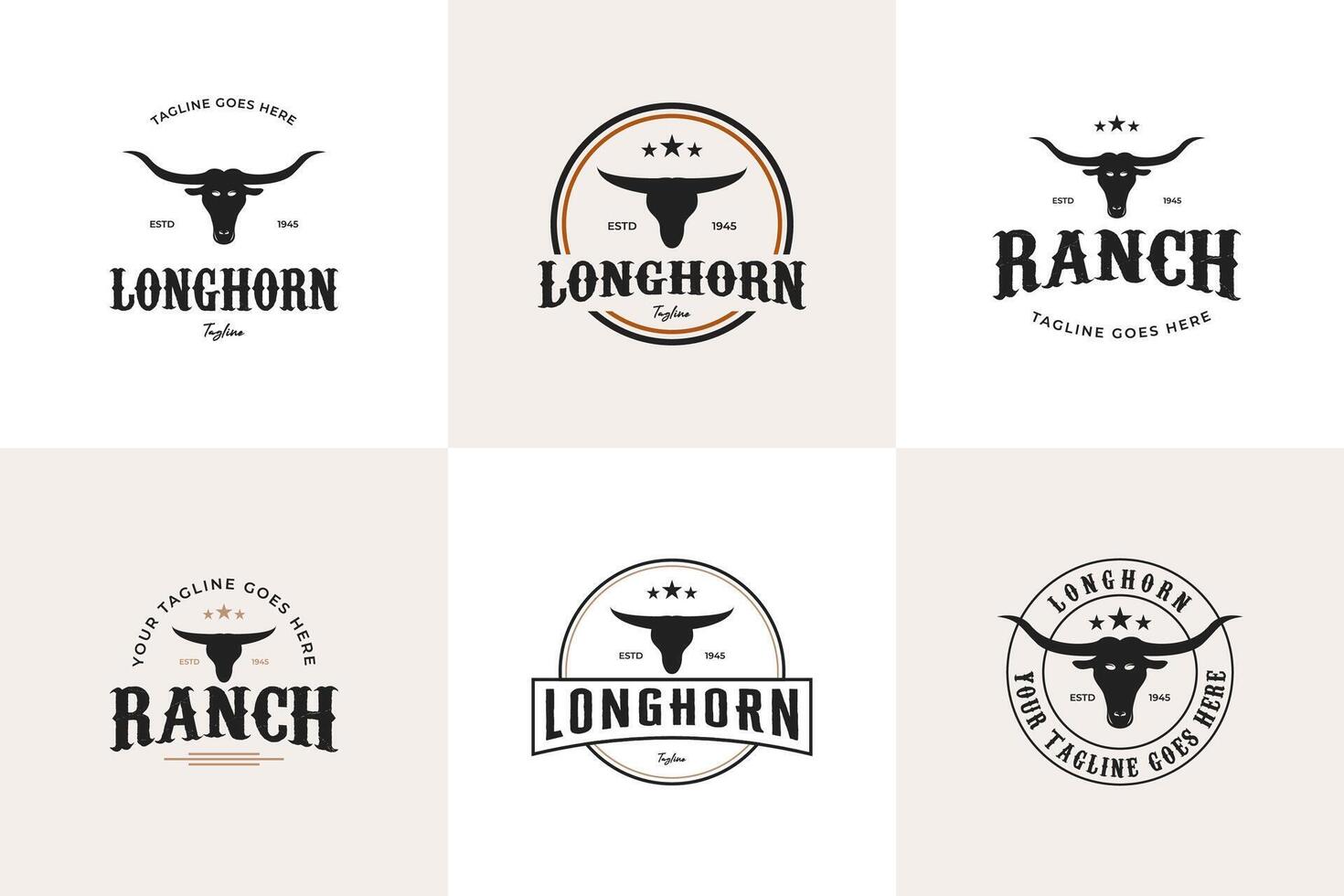 conjunto do rancho, longhorn búfalo, vaca, touro logotipo Projeto vintage estilo vetor