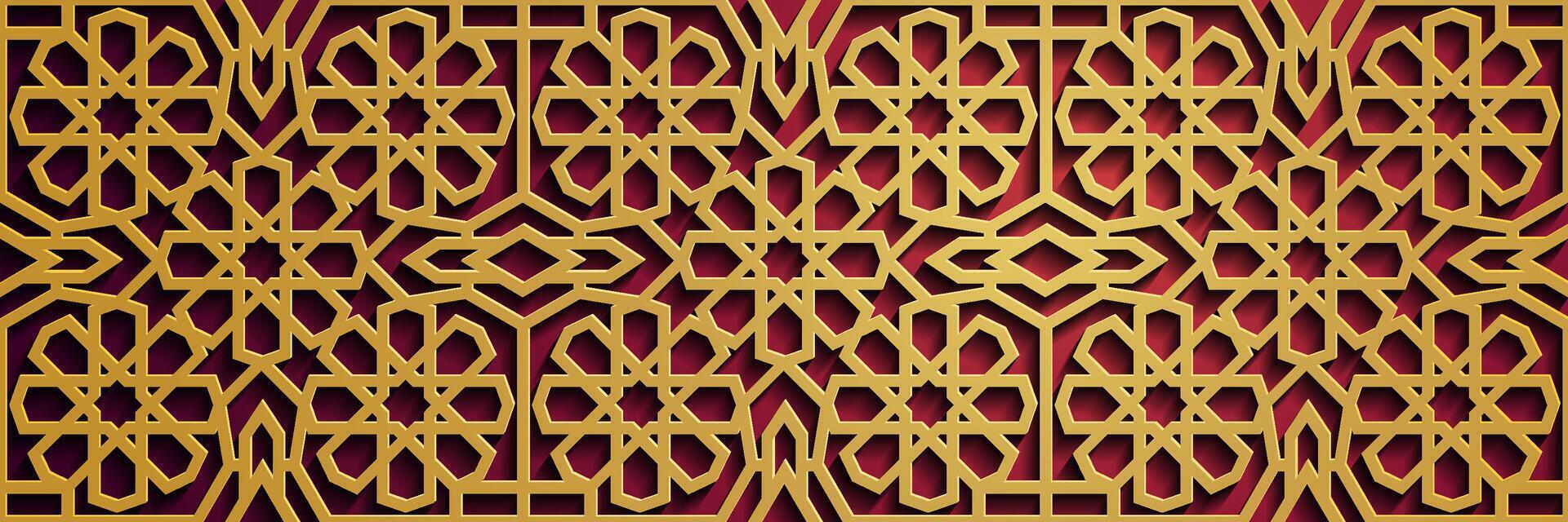 geométrico 3d árabe islâmico ouro, vermelho padrão, padronizar Ásia. vetor