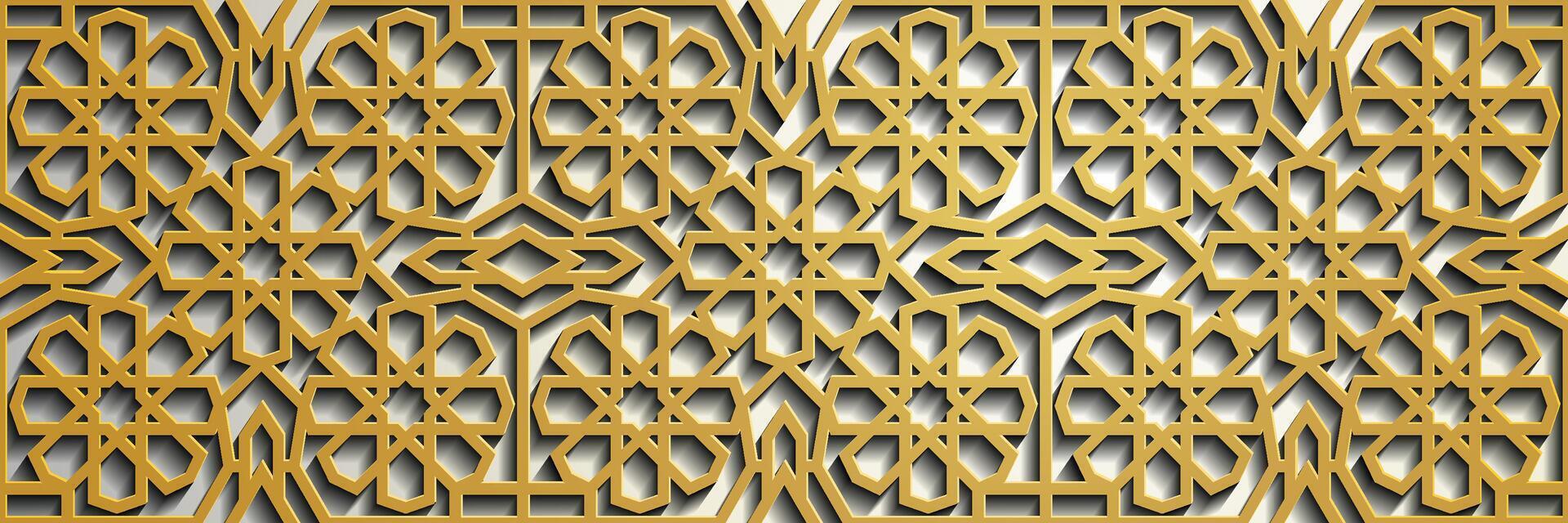 geométrico 3d árabe islâmico ouro padrão, padronizar Ásia . vetor