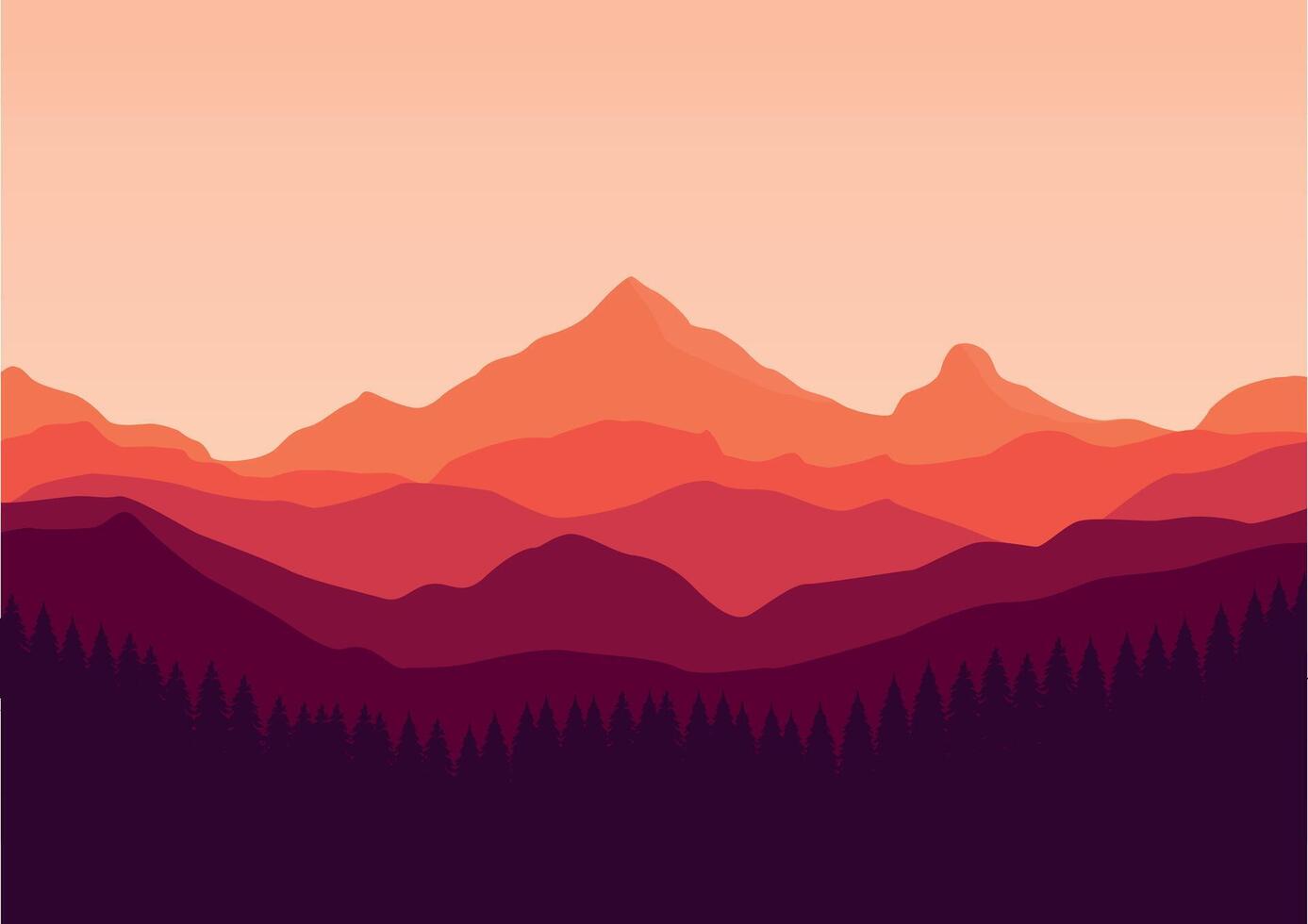 montanhas e pinho floresta panorama panorama. ilustração dentro plano estilo. vetor
