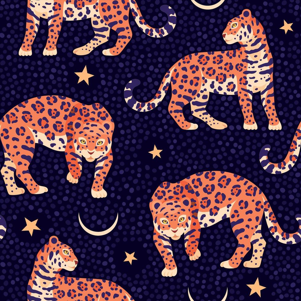 vestidor desatado padronizar com leopardos, lua e estrelas vetor