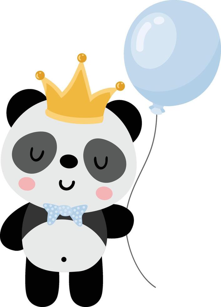 Principe panda segurando uma balão vetor