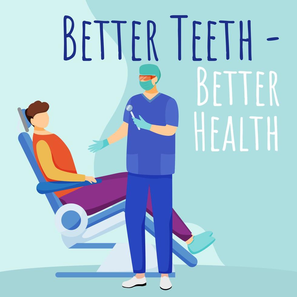 melhores dentes melhor saúde mídia social post mockup. cotação dentária. odontologia. modelo de banner da web de publicidade. impulsionador de mídia social, layout de conteúdo. cartaz de promoção, anúncios impressos com ilustrações planas vetor