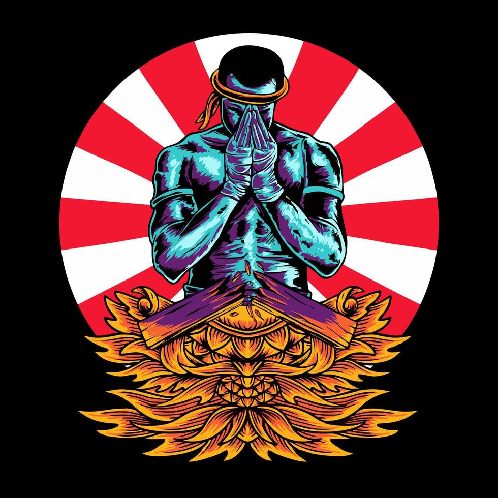 design de camiseta de ilustração vetorial premium muay thai vetor