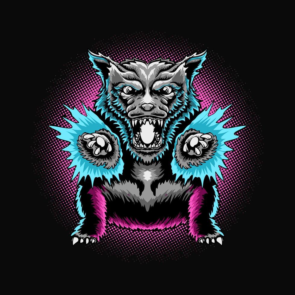 design de camiseta de ilustração vetorial cabeça de lobo premium vetor