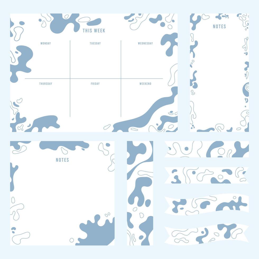 azul vaca padronizar semanal planejador, notas, para Faz lista, por mês e diariamente planejador modelo. vetor