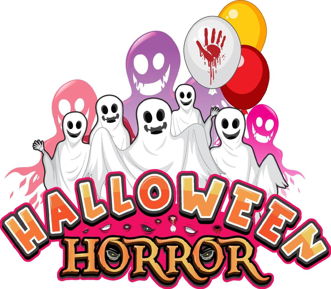 palavra de terror de halloween com logotipo fantasma vetor