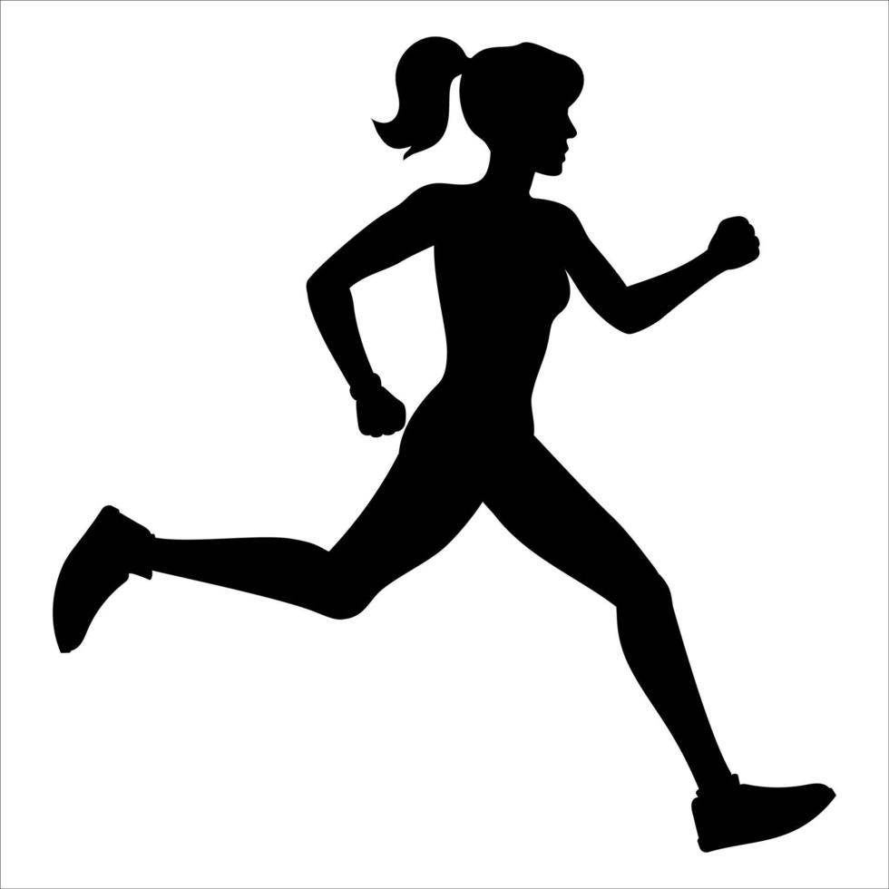 silhueta de uma garota que corre em roupas esportivas. corrida, maratona, esportes e ilustração de estilo de vida saudável. vetor