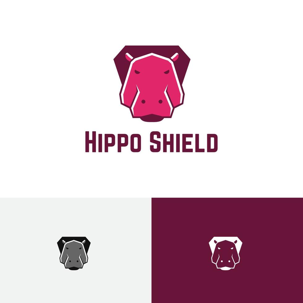 hipopótamo escudo forte logotipo de aplicativo de jogo de animal protegido vetor