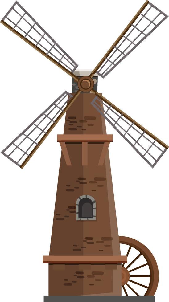velho moinho de vento isolado no fundo branco vetor