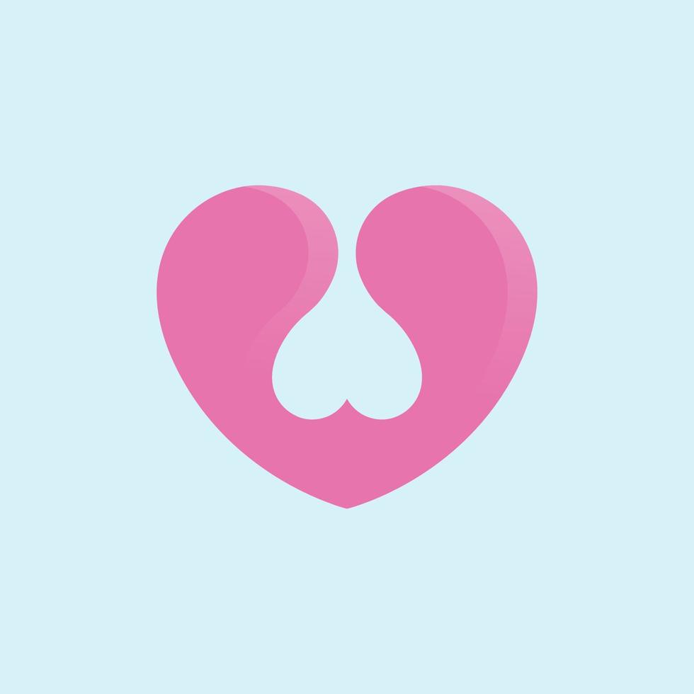 vetor de coração duplo. modelo de design de ícone de amor rosa dois e gêmeo