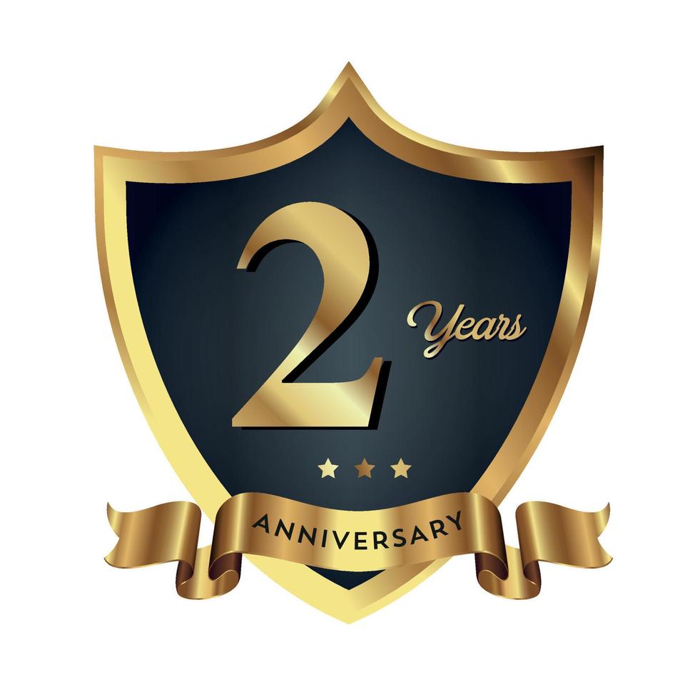 2º aniversário comemorando plano de negócios de empresa de texto com números. modelo de evento de aniversário de celebração de vetor escudo de cor vermelho ouro escuro