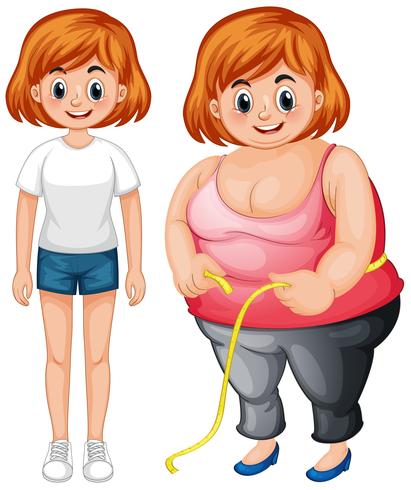 Menina com corpo magro e gordo vetor