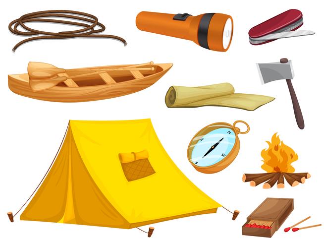 vários objetos de camping vetor