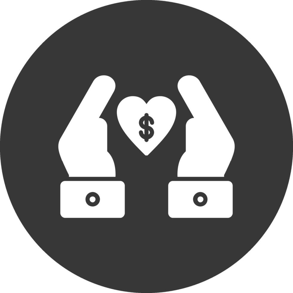 caridade doação glifo invertido ícone vetor