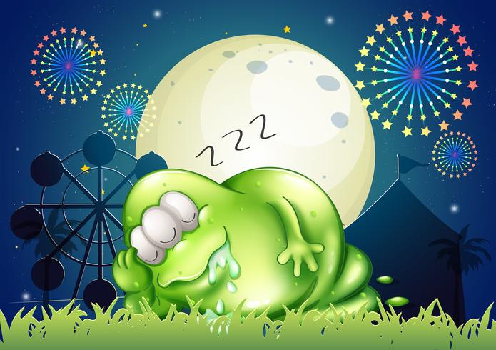 Um monstro gordo dormindo no carnaval no meio da noite vetor