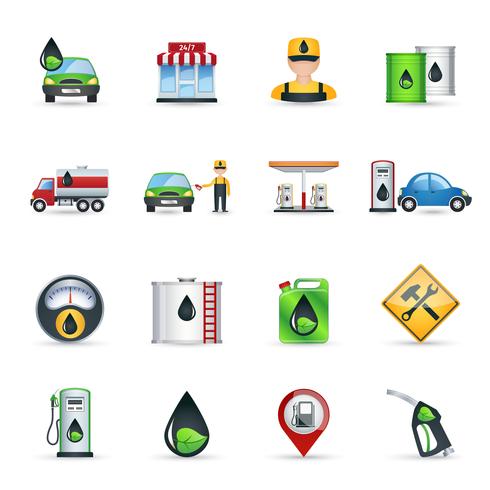 Conjunto de ícones de posto de gasolina vetor