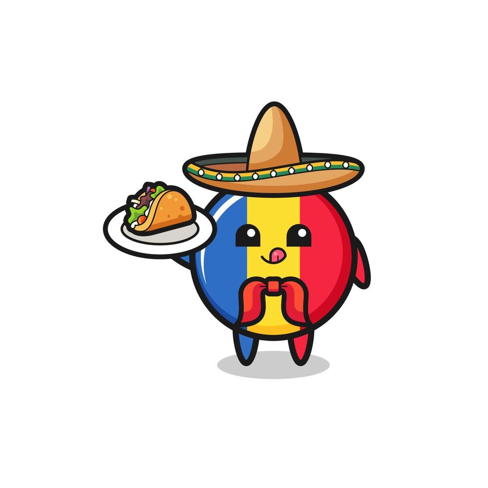 mascote do chef mexicano da bandeira da romênia segurando um taco vetor