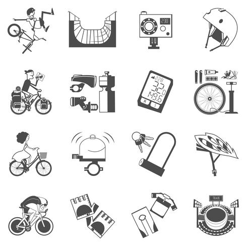 Conjunto de ícones de ciclismo preto vetor